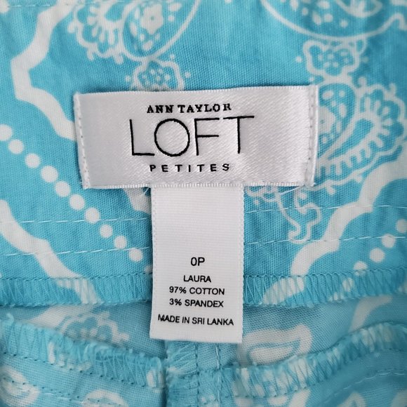 Ann Taylor Loft Boho Paisley Crop Pants | Like New | 0P | Turquoise White - Picture 11 of 12
